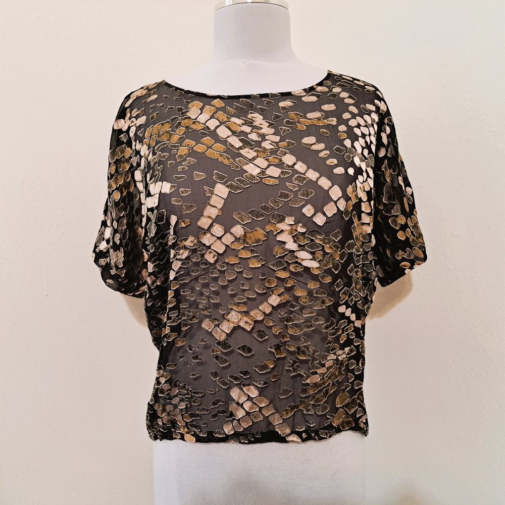 Club Monaco Women's Sheer Top Size S/P Short Sleeve Multicolor